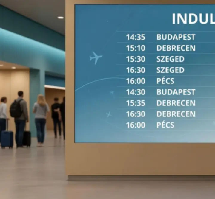 Repülőtéri induló járatok táblája, utazási elérhetőség szemléltetése