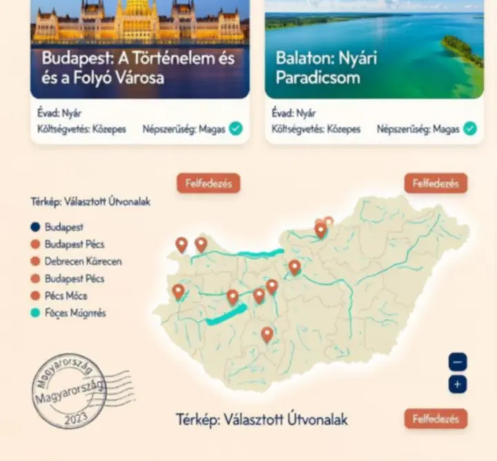 Stílusos úti cél választási kártya térképpel és útvonalakkal